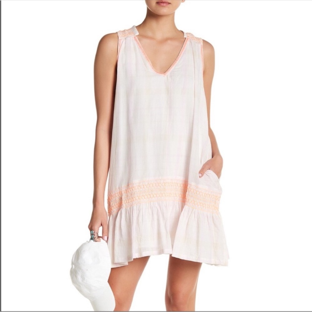 Free People Run With Me Mini White Dress Beach Coverup Size Small